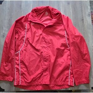 Nike Team Fit Dry Red Windbreaker Jacket Vintage Y2K With Roll Down Hood Men L